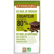 ETHIQUABLE Tablette de chocolat noir bio 80% cacao Equateur grand cru 1 pièce 100g