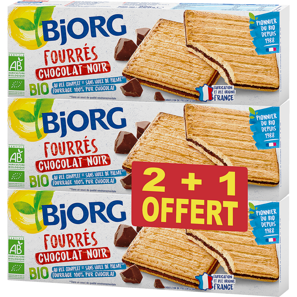 Bjorg Biscuits Bio Fourres Au Chocolat Noir Sans Huile De Palme Lot De 3 675g Pas Cher A Prix Auchan