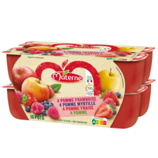 MATERNE Coupelles pomme myrtille framboise fraise allégé en sucres 16x100g