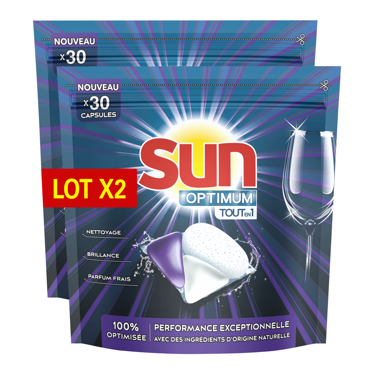 SUN Optimum capsule lave vaisselle tout en 1 2x30 capsules