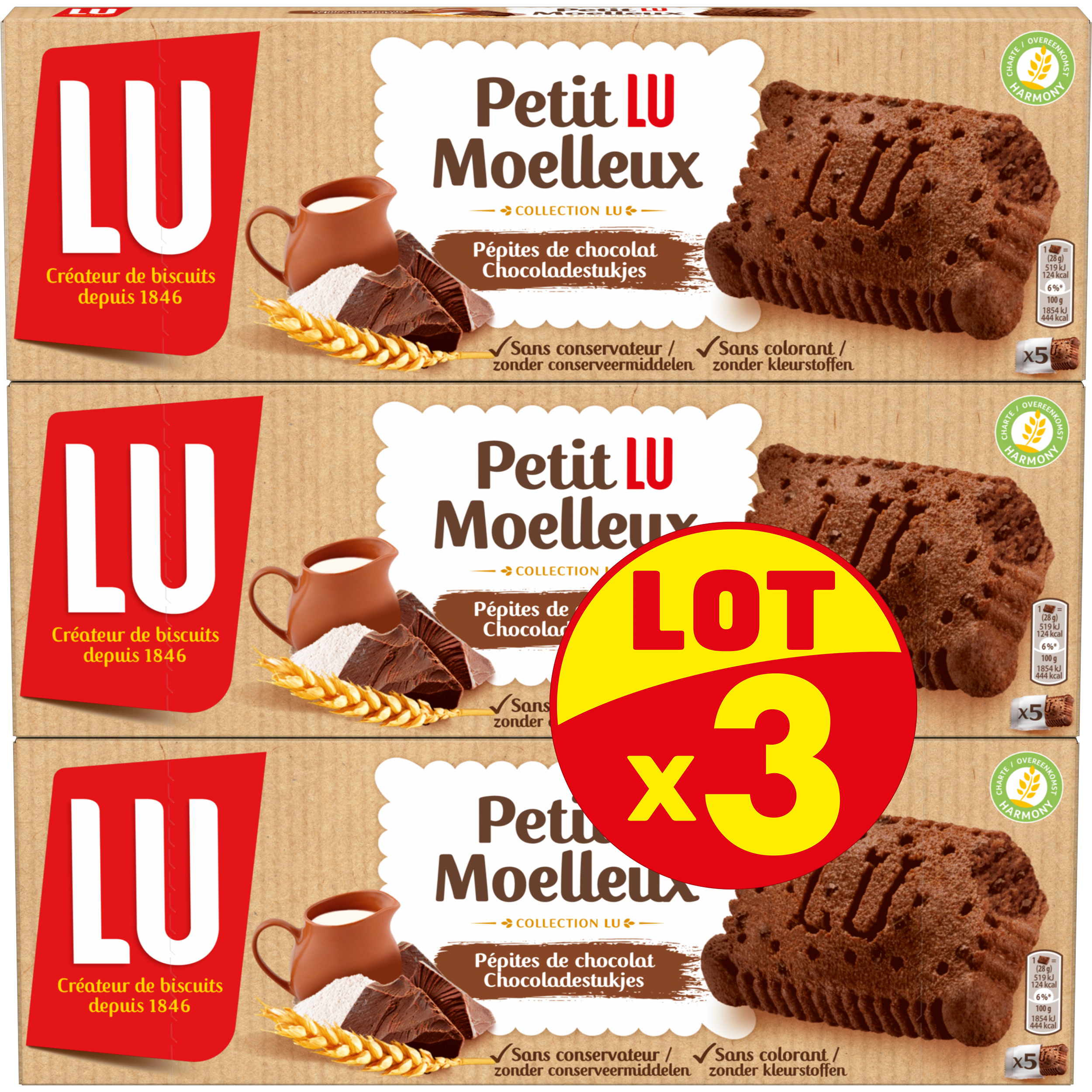 LU Gâteau Petit LU moelleux aux pépites de chocolat - Lot de 48