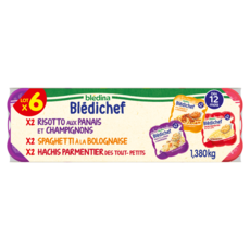 BLEDICHEF Assiettes repas risotto spaghetti et hachis parmentier dès 12 mois 6x230g