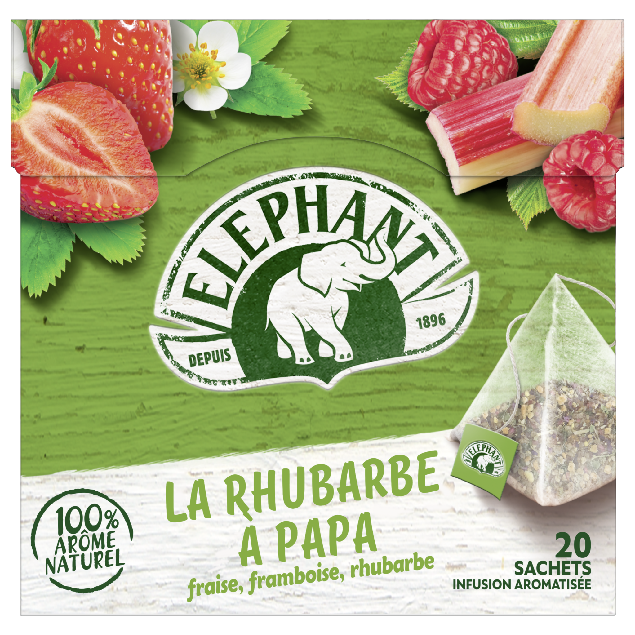 Infusion La rhubarbe à papa fraise framboise et rhubarbe, Elephant (20  sachets)