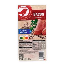 AUCHAN Bacon réduit en sel 10 tranches 100g