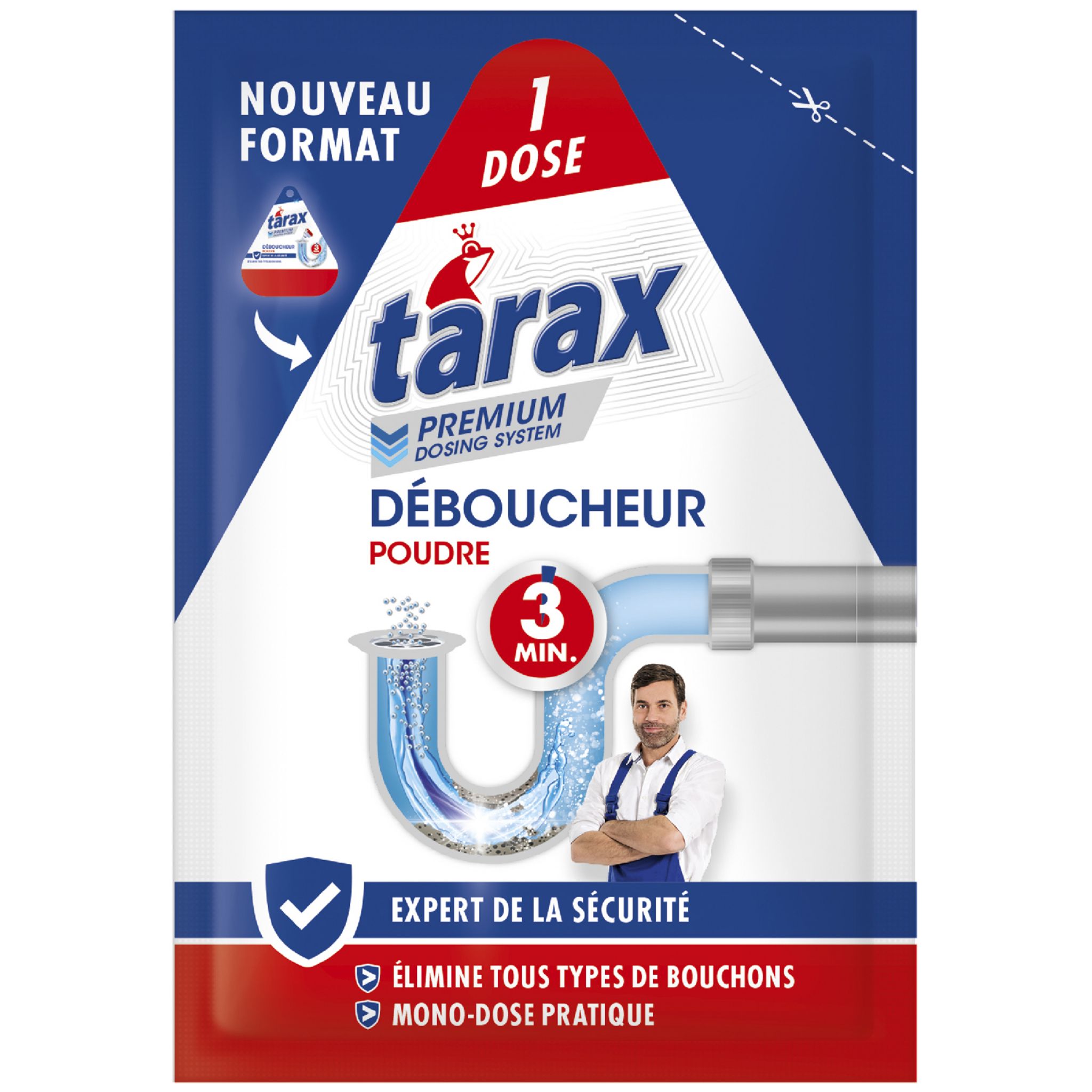 TARAX Déboucheur en poudre 3 minutes 1 dose 60g pas cher 