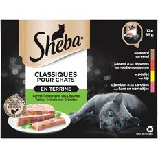 SHEBA Barquettes terrines de pâtée viandes et légumes pour chat 12x85g
