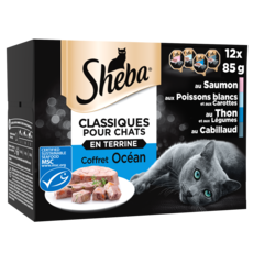 SHEBA Barquettes terrines de pâtée poissons et légumes pour chat 12x85g