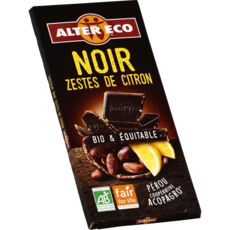 ALTER ECO Tablette de chocolat noir et zestes de citron bio et équitable Pérou 1 pièce 100g