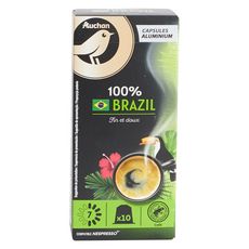 AUCHAN Capsules de café 100% Brazil  10 capsules 52g