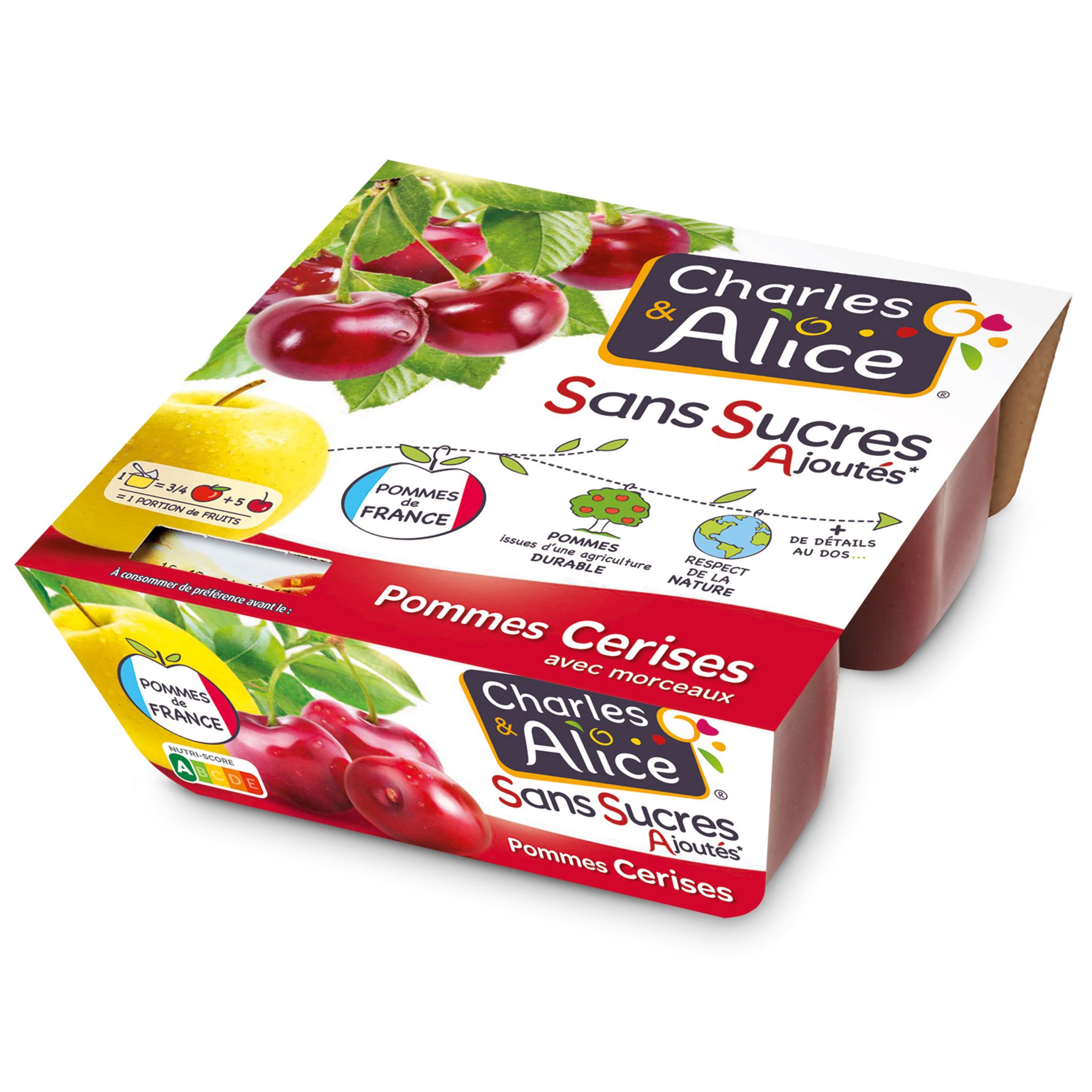 Charles Alice Specialite Pomme Cerise Sans Sucres Ajoutes 4x97g Pas Cher A Prix Auchan