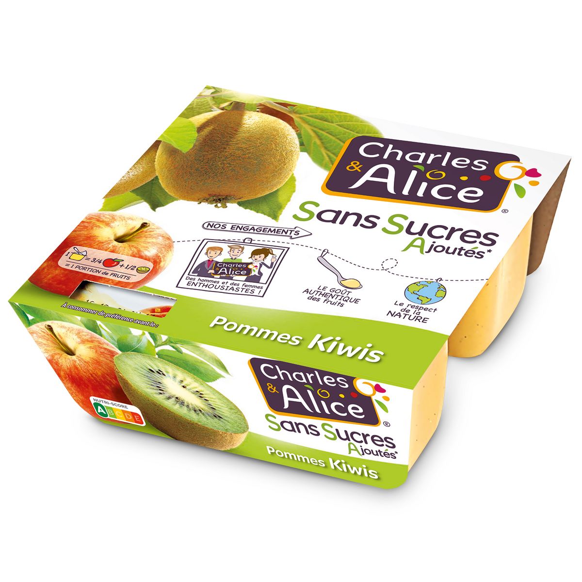 Charles Alice Specialite Pomme Kiwi Sans Sucres Ajoutes 4x97g Pas Cher A Prix Auchan