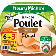 FLEURY MICHON Jambon de poulet fumé halal 6 tranches +3 offertes 270g