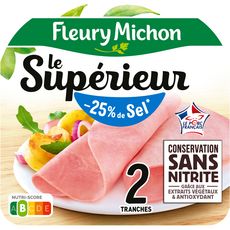 FLEURY MICHON Le Supérieur Jambon blanc sans couenne sans nitrite réduit en sel 2 tranches 70g