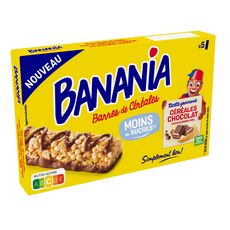 BANANIA Barres de céréales chocolat touche de banane et miel sans huile de palme 5 pièces 125g