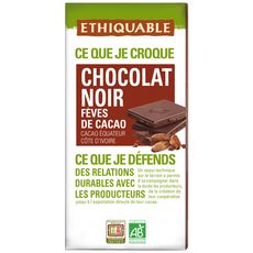 ETHIQUABLE Tablette de chocolat noir bio fèves de cacao Equateur Côte d'Ivoire 1 pièce 100g