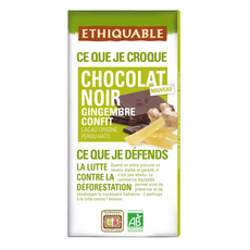 ETHIQUABLE Tablette de chocolat noir bio et gingembre confit 1 pièce 100g