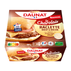 DAUNAT Le Charolais burger raclette bœuf et bacon sauce au fromage blanc 1 pièce 180g