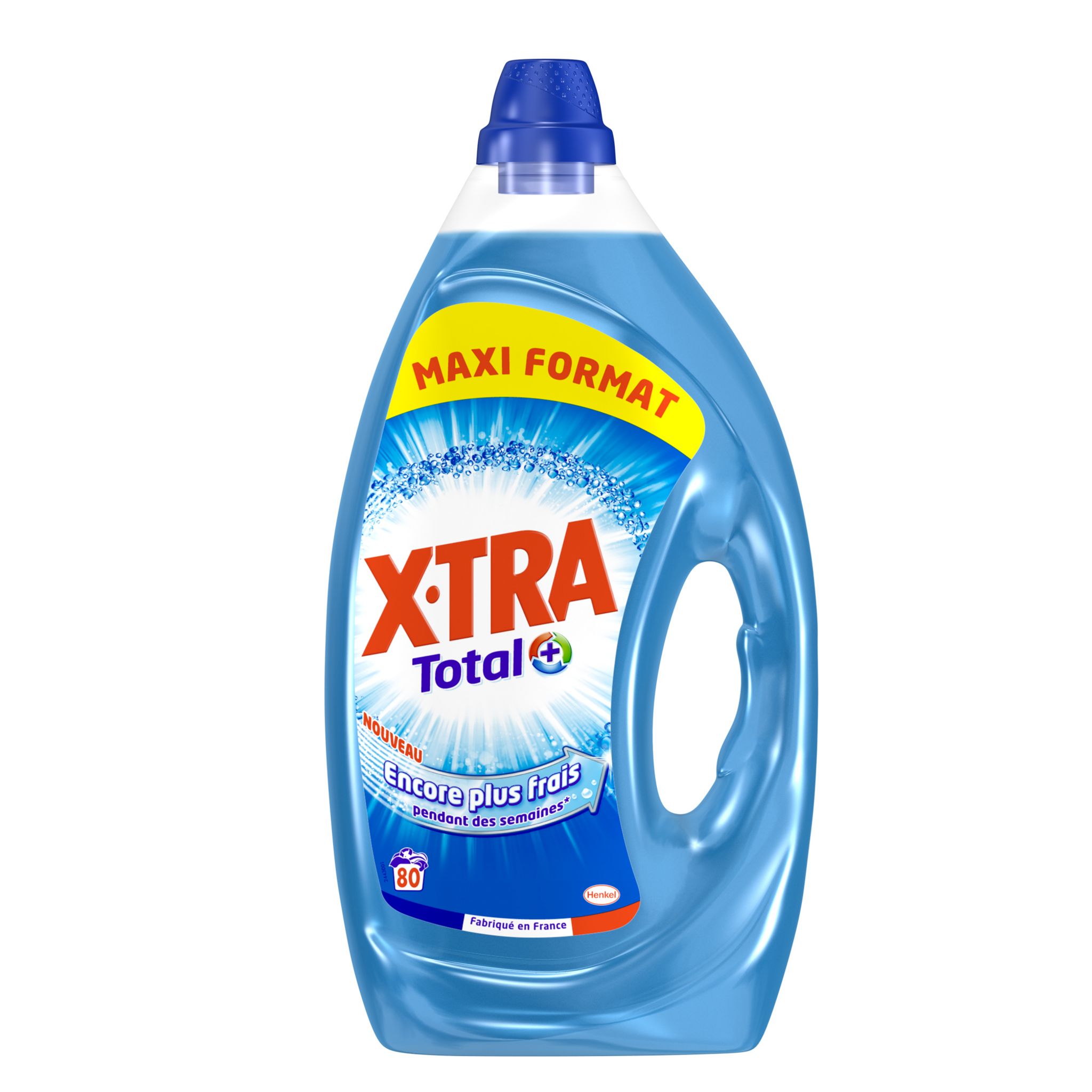 Promo Xtra les 80 doses de lessive liquide fraîcheur ou les 80 doses de lessive  liquide total + encore plus frais chez Stokomani