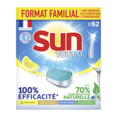SUN Tablettes lave-vaisselle tout en 1 citron Ecolabel 62 pastilles