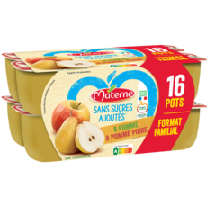 MATERNE Coupelles pomme poire sans sucres ajoutés sans conservateur 16x100g