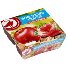 AUCHAN Dessert de fruits pomme et fraise coupelle sans sucres ajoutés 4x100g