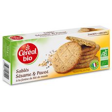 CÉRÉAL BIO Biscuits sablés au sésame et pavot, sachets fraîcheur 3x4 biscuits 132g