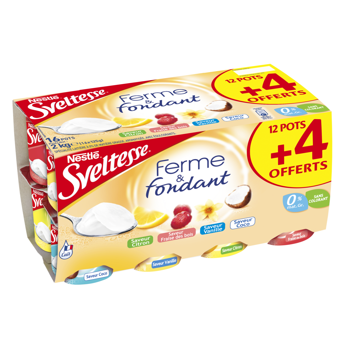 SVELTESSE Yaourt ferme et fondant citron fraise vanille coco 0% MG dont