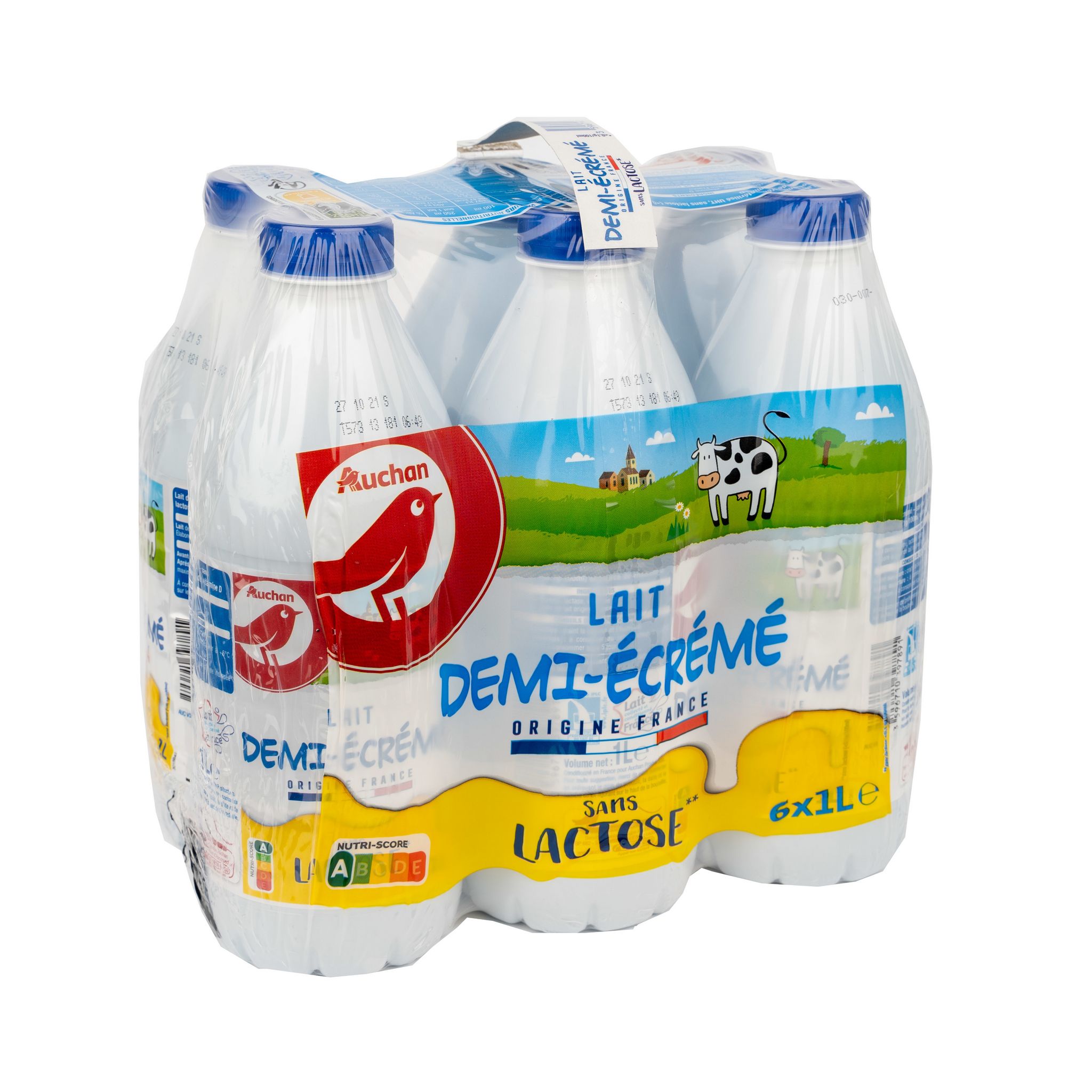 AUCHAN Lait demi-écrémé sans lactose UHT 1L pas cher 