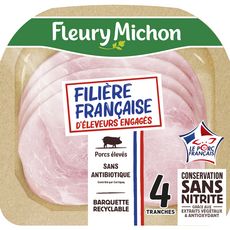 FLEURY MICHON Jambon blanc sans couenne porc Français sans antibiotique 4 tranches 140g