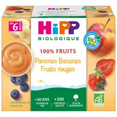 HIPP Petit pot dessert pommes bananes fruits rouges bio dès 6 mois 4x100g