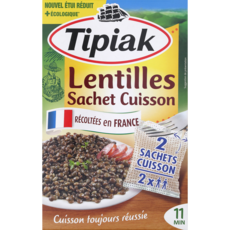 TIPIAK Lentilles vertes récoltées en France, sachet cuisson prêt en 11 min 2 sachets 2x120g