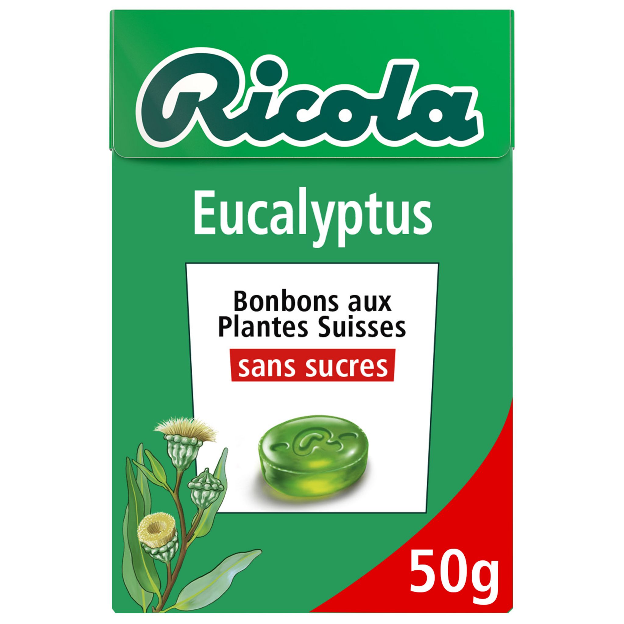 RICOLA Bonbons suisses aux plantes sans sucres saveur eucalypthus