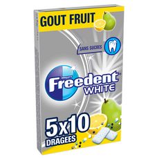 FREEDENT White chewing-gums sans sucres aux fruits citron poire 5x10 dragées 70g