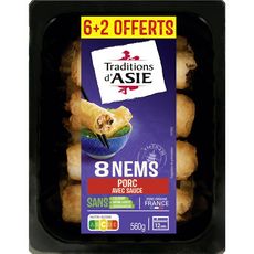 TRADITIONS D'ASIE Nems pur porc avec sauce 6 pièces + 2 offertes 560g