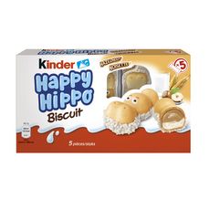 KINDER Happy Hippo biscuits en forme d'hippopotame fourrés lait et noisettes 5 biscuits 104g