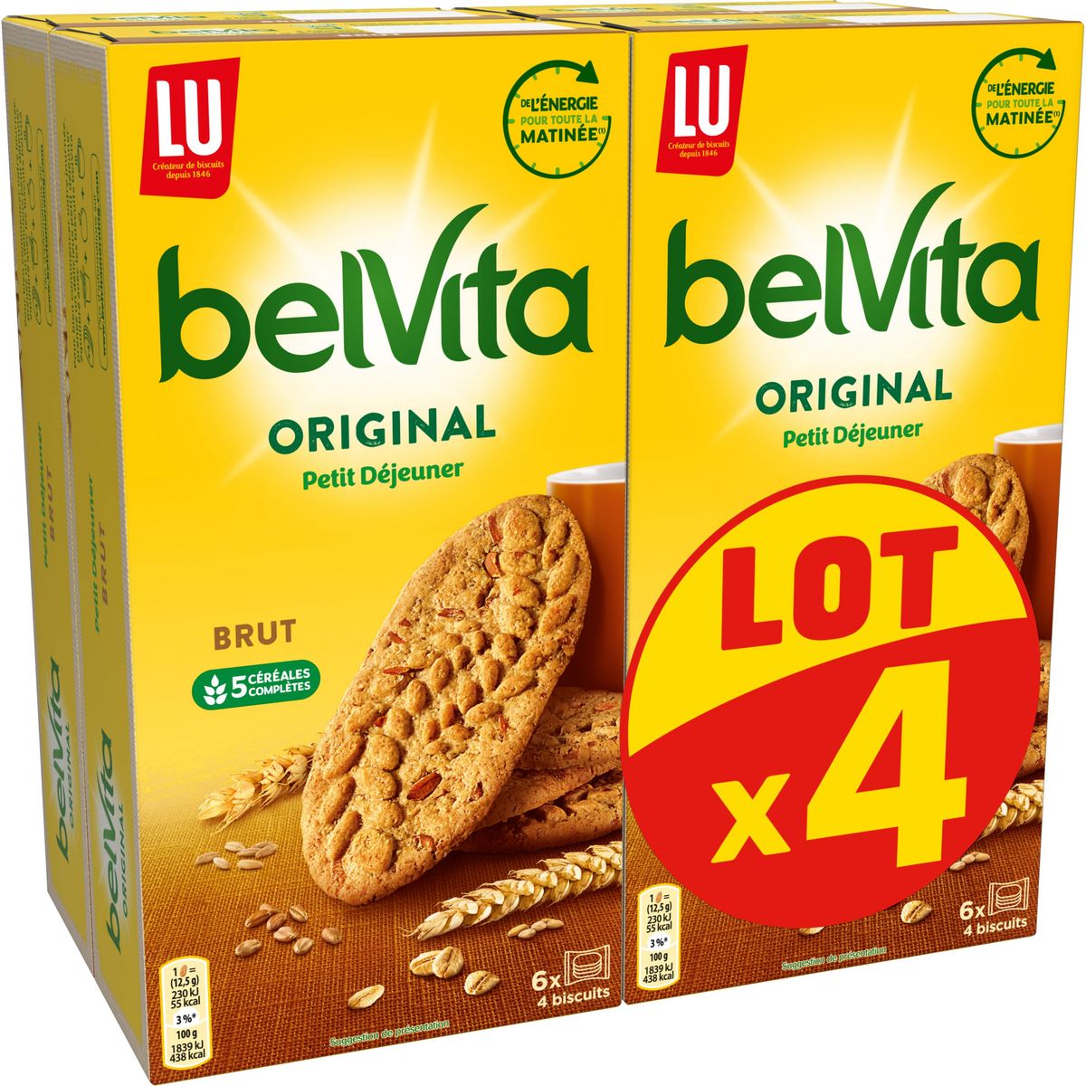 BELVITA Originale Biscuits petit déjeuner aux 5 céréales 4x400g