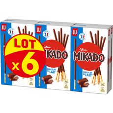 MIKADO Bâtonnets biscuités nappés de chocolat au lait 6x90g