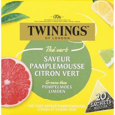 TWININGS Thé vert pamplemousse citron et citron vert 20 sachets 32g