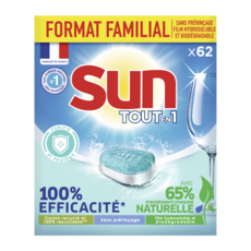 SUN Tablettes lave-vaisselle tout en 1 purifie et protège Ecolabel 62 pastilles