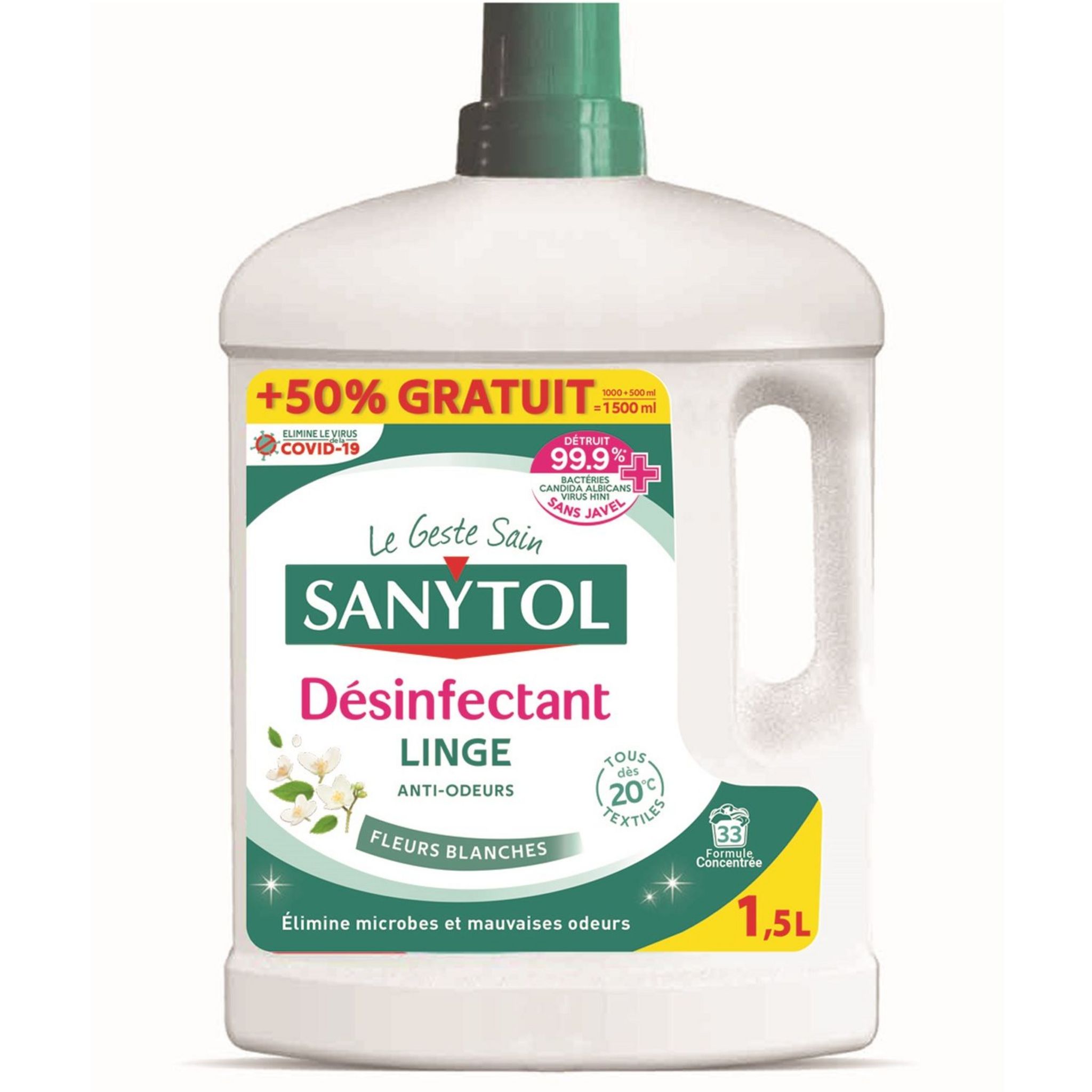 Sanytol désinfectant du linge fleurs blanches 1.5l