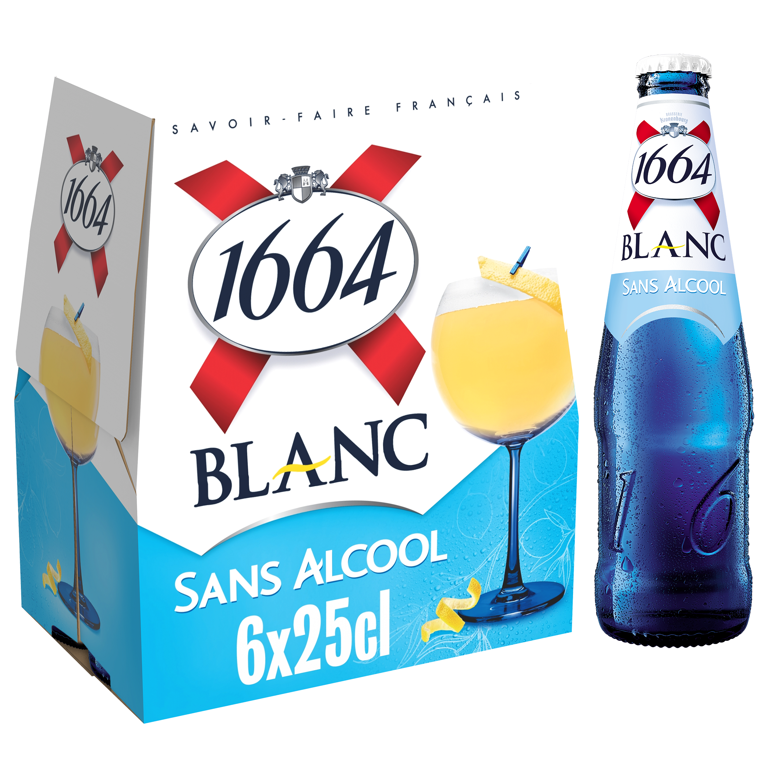 1664 Bière blanche sans alcool 0.4% bouteilles 6x25cl pas cher 