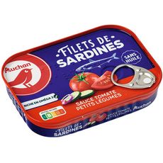 AUCHAN Filets de sardines tomate et petits légumes sans huile 100g