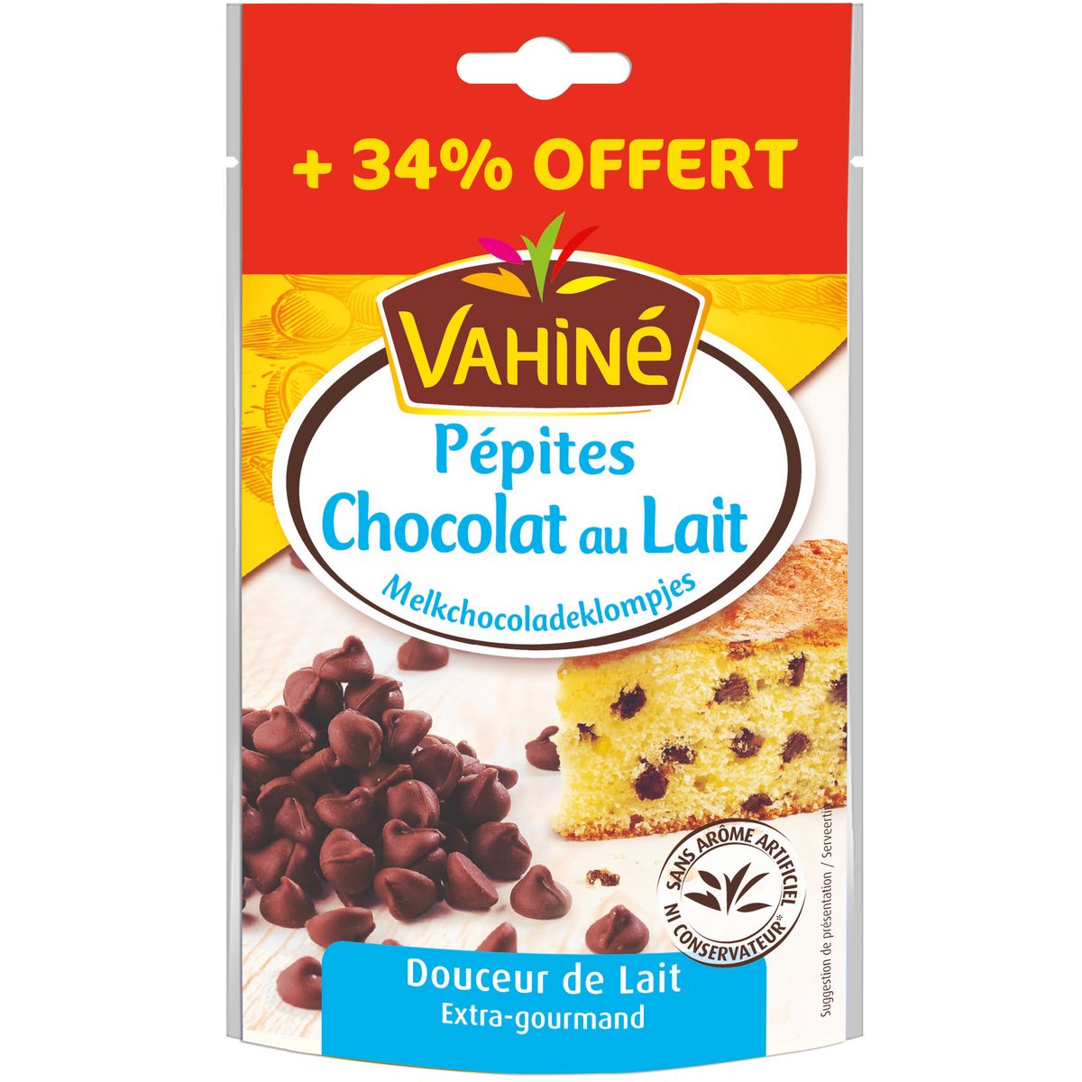 VAHINE Pépites chocolat au lait 34% offert 134g