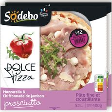 SODEBO Dolce Pizza mozzarella et chiffonnade de jambon pate fine  2X400g