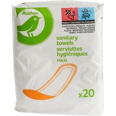 AUCHAN Serviettes hygiéniques sans ailettes maxi 20 serviettes