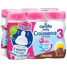 CANDIA BABY 3 lait de croissance liquide au chocolat dès 10 mois 6x25cl