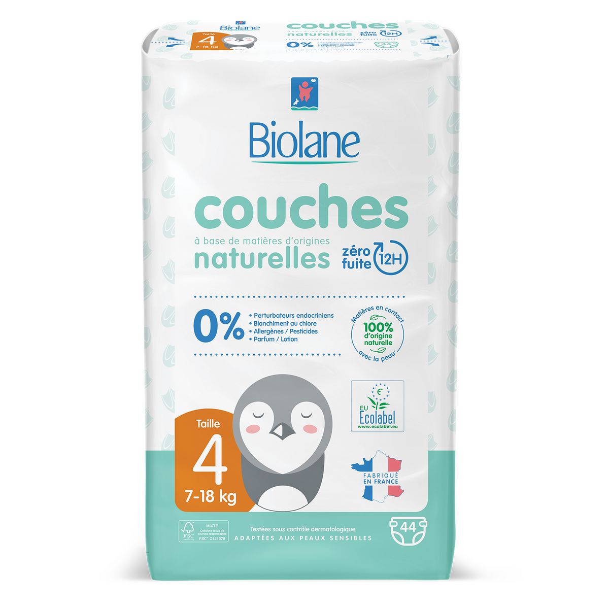 BIOLANE Couches naturelles 0% taille 4 ( 7-18kg ) 44 couches pas cher 