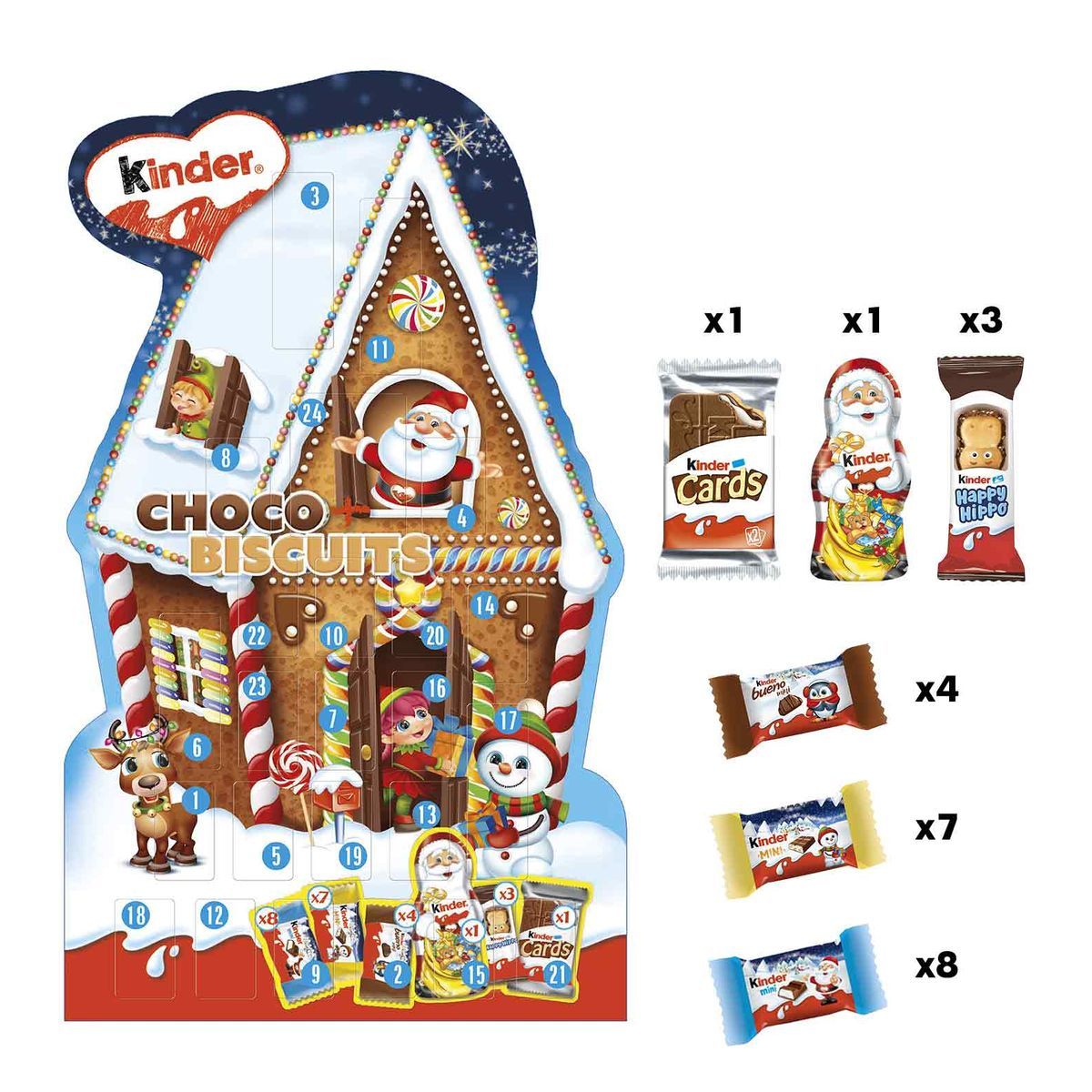 KINDER Calendrier de l'Avent chocolats et biscuits 210g pas cher