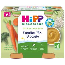 HIPP Petit pot carottes riz brocolis bio dès 6 mois 2x190g