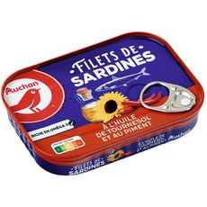 AUCHAN Filets de sardines à l'huile de tournesol et au piment 100g